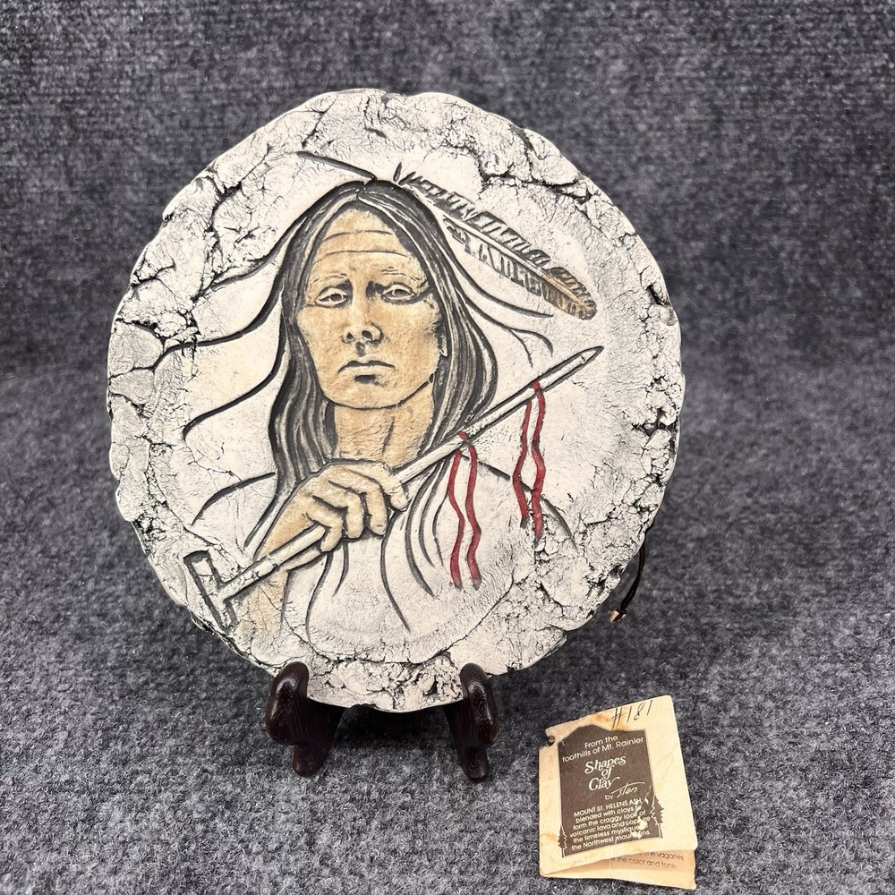 Shapes of Clay Plaque Stan Langtwait Native American w/Peace Pipe Mt St Helens
